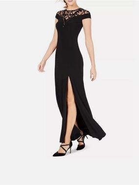 Adrianna Papell Black Lace-Accent Maxi Dress